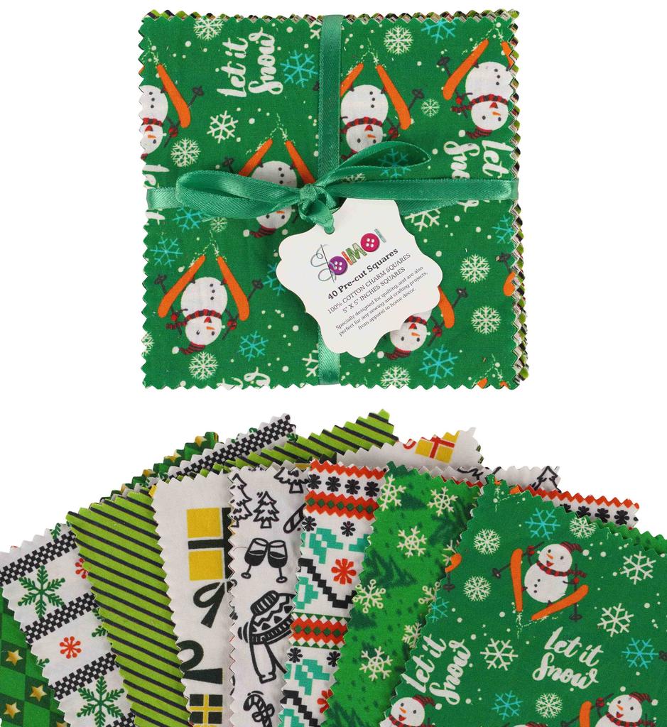 Soimoi Christmas Theme Print Precut 5-inch Cotton Fabric Quilting Squares Charm Pack DIY Patchwork Sewing
