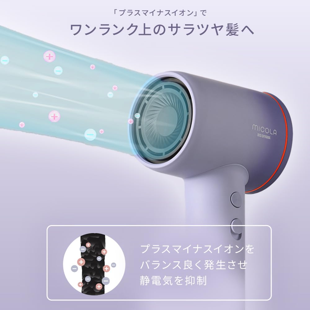 Iris Ohyama Hair Ion Hair Static Large Air Quick Damage 4 Level Temperature Dark Gray [MiCOLA] Dryer, Plus/Negative Dryer, Control, Volume, Drying,