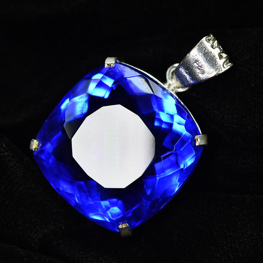 BLUE Sapphire 91 Ct CERTIFIED Square Cushion 925 Sterling Silver GEMS Pendant MY-PD-147-NS