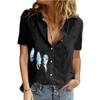 Женская модная футболка с воротником с лацканами, весенне-летняя футболка-кардиган, повседневная хлопково-льняная блузка с коротким рукавом с принтом