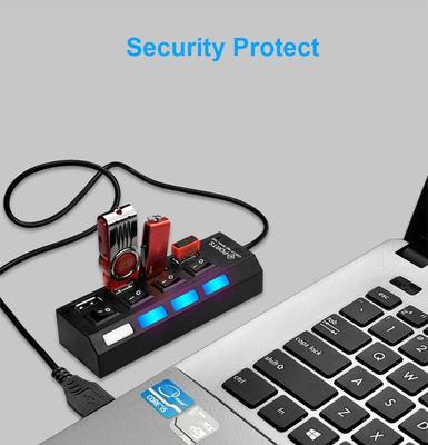 4-портовый USB-концентратор со светодиодной подсветкой, разветвитель USB 2.0, высокоскоростной адаптер для портативного компьютера