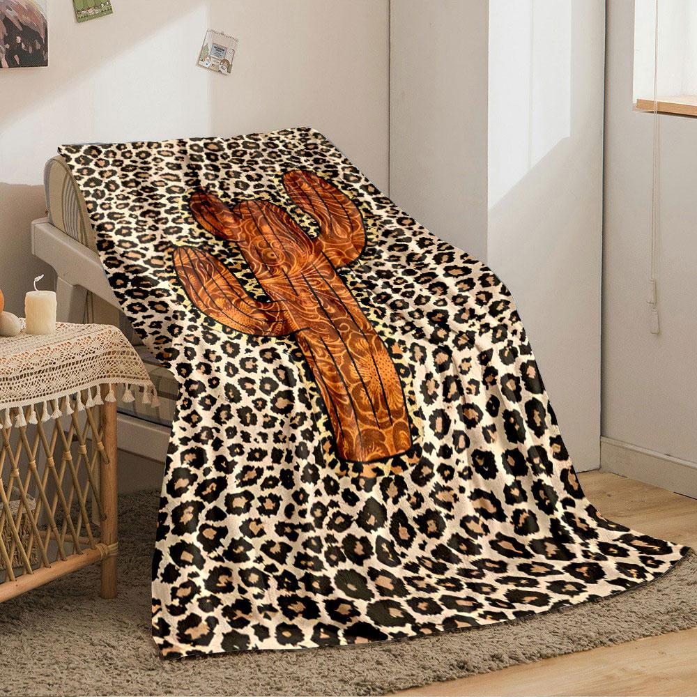 Cactus and Leopard Print Blanket for all seasons blanket lunch break throw gift