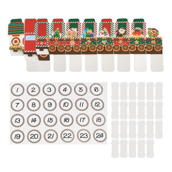 24 пустые коробки для адвент-календаря для заполнения, красные, зеленые, подарочные коробки в виде рождественского поезда, календарь обратного отсчета 24 дня до Рождества для детей, украшение для рождественской вечеринки