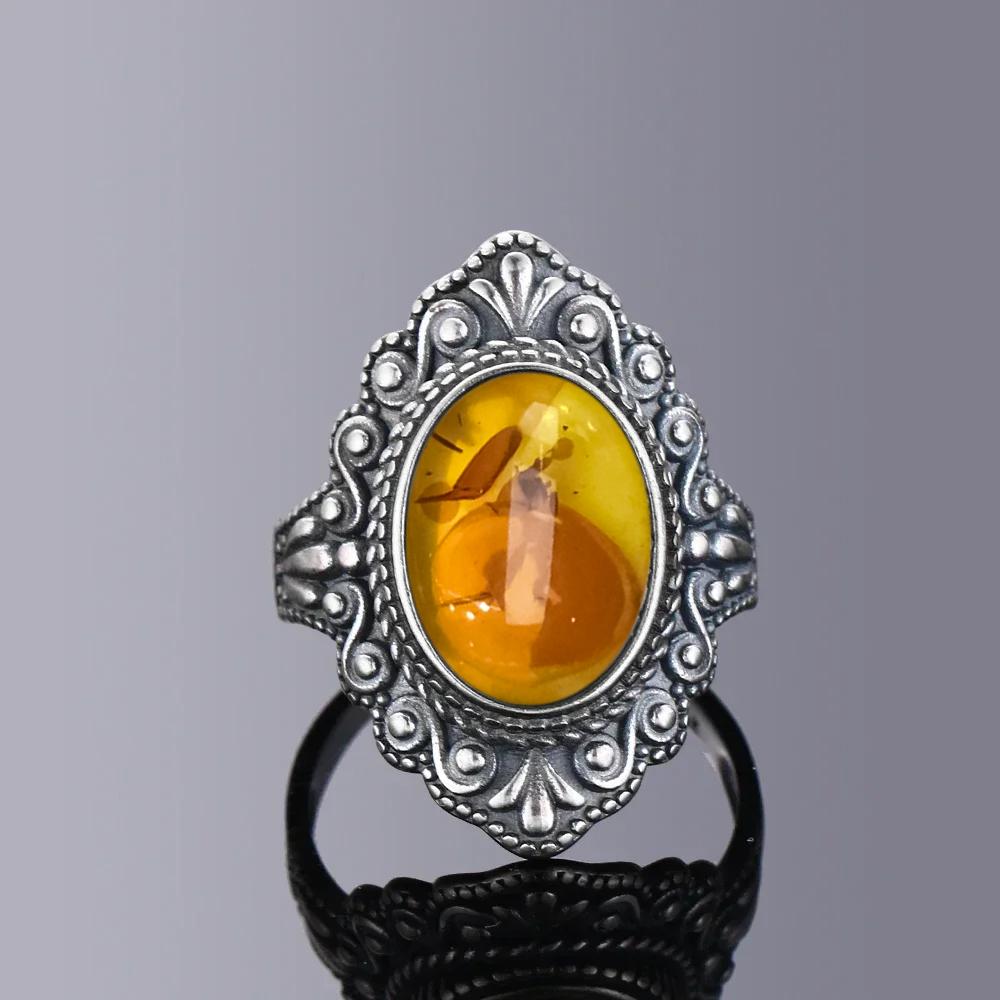 Серебряное кольцо S925 с натуральным янтарем, форма цветка, овальный лепесток, янтарь, подарки, тонкие ювелирные изделия для женщин