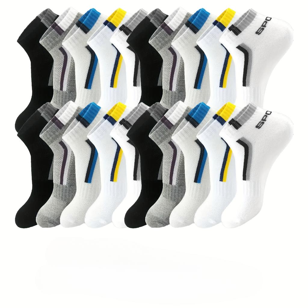5/15/25/35pairs Simple Stripe Pattern Liner Anklets Socks Comfy Breathable Soft Sweat Absorbent Socks For Men's Outdoor Wearing
