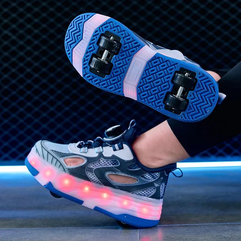 Summer Breathable Shoes with Wheels Can Be Walked or Slid Wheel Shoes Sneaker Children's 4 Wheel Detachable Roller Skates Shoes