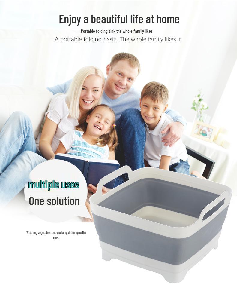 Складной пластиковый таз для мытья - Портативный, утолщенный складной умывальник и ведро для льда/фруктов