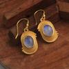 Natural Moonstone Yellow Gold Plated Women Dangle Earring 100% 925 Sterling Silver Fine Jewelry
