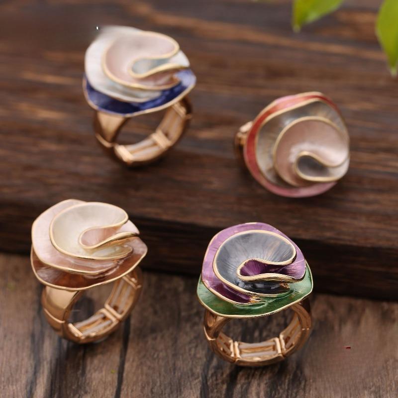 Цветная Живопись Масло Геометрический Роза Эластичное Кольцо, Модное и Высококлассное Универсальное Женское Кольцо