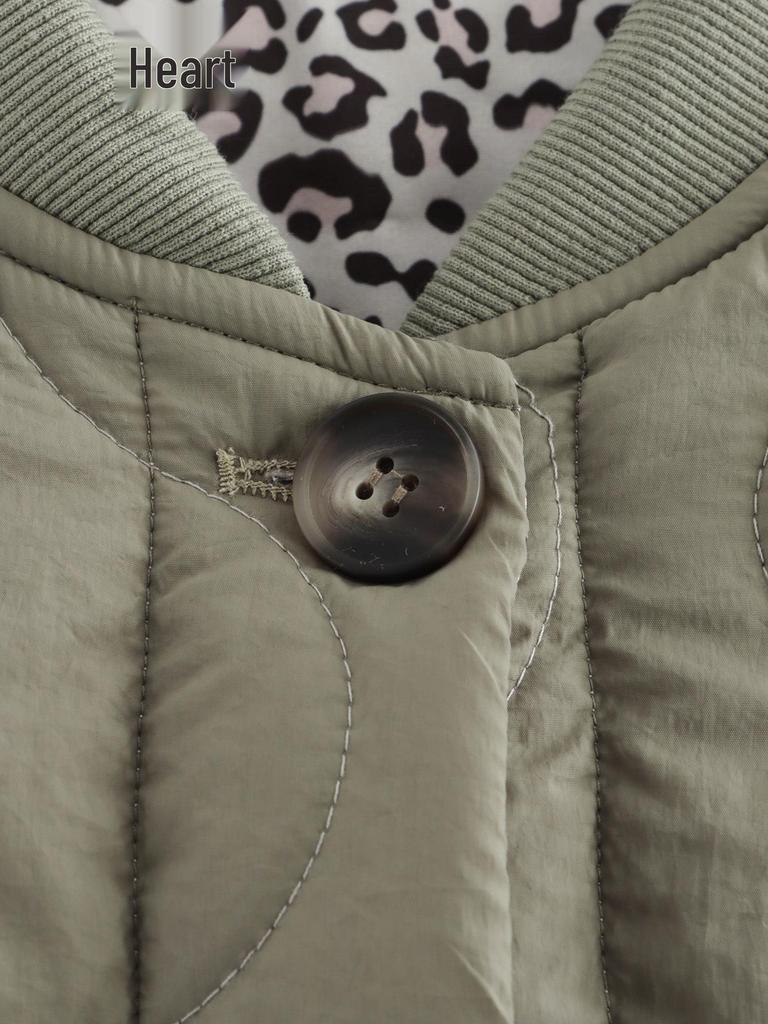 Женская хлопковая куртка большого размера с леопардовым принтом и воротником-стойкой на осень/зиму 2024 года - европейская и американская мода.