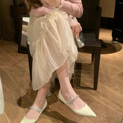 Версия из овчины~ Фея Фэн Стразы с туфлями Мэри Джейн на плоской подошве с острым носком и мелким вырезом женские туфли-лодочки