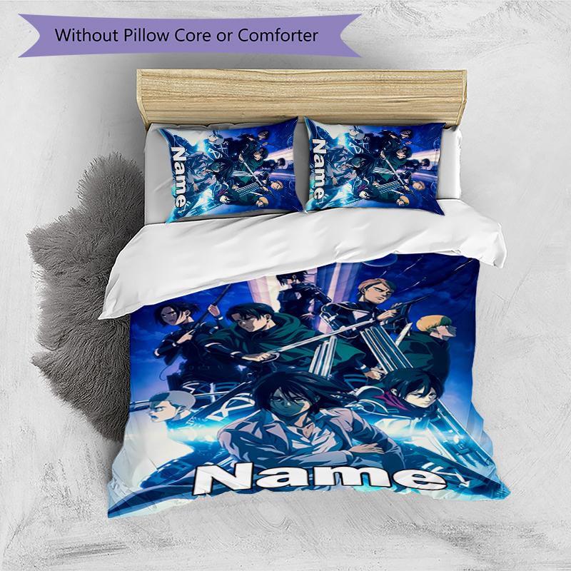3pcs Custom Name Attack on Titan Bedding Set Duvet Cover Closure Includes 1 Duvet Cover & 2 Pillowcases for All Seasons Bedroom Decor