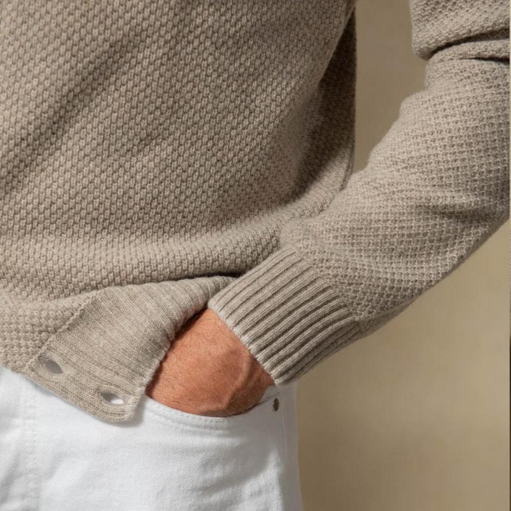 Fall Winter Men Sweater Knitted Single-breasted Buttons Long Sleeves Stand Collar Solid Color Elastic Cardigan Mid Length Daily