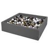 Soft Ball Pit Square 120x30cm/200 Balls Balls 7cm / 2.75in for Kids, Dark Grey:white-grey-black-gold