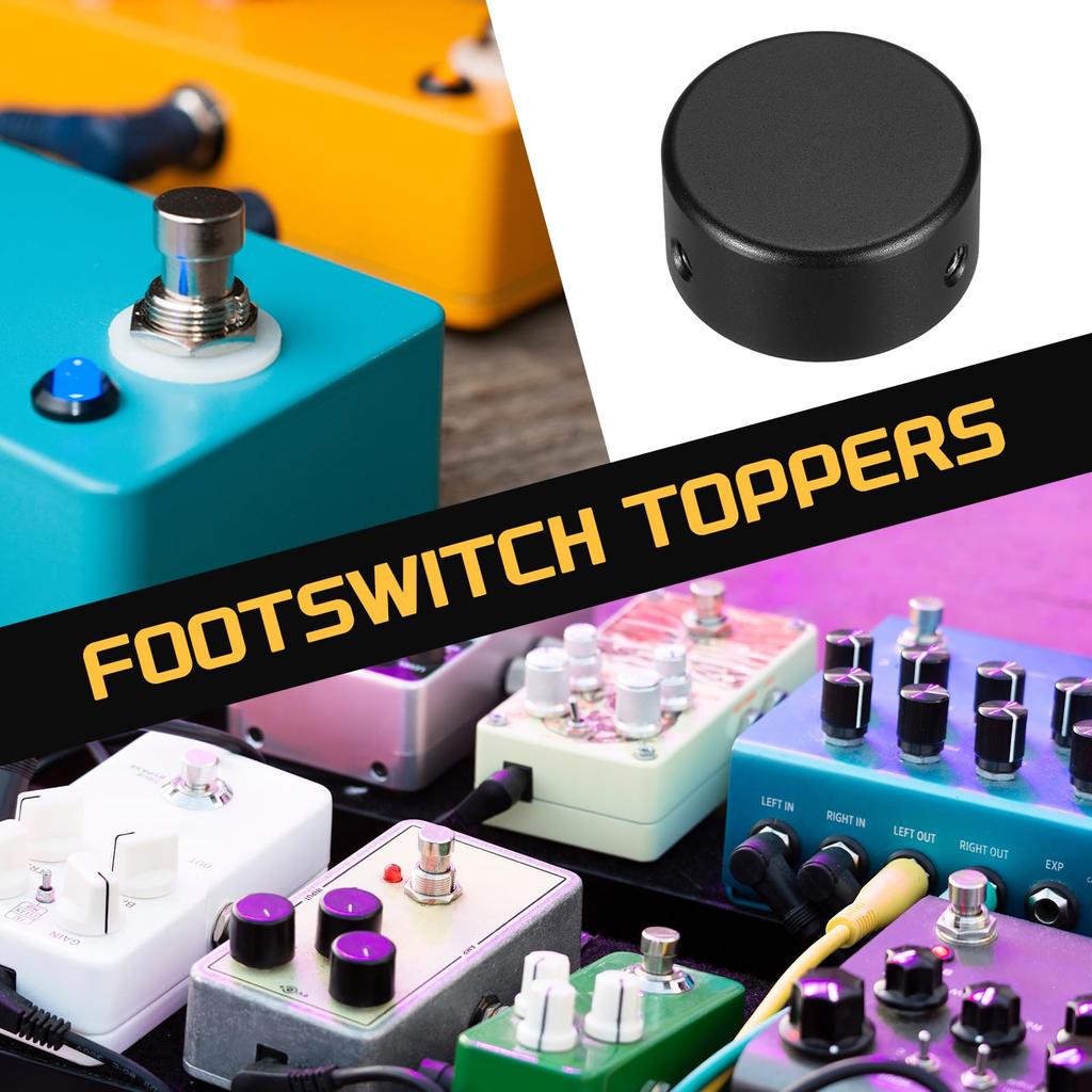 uxcell 6pcs Foot Switch Toppers Guitar Pedal Button Caps Metal Foot Switch Top Covers for Guitar Effect Pedal Gold and Black 3/8" Buttons,
