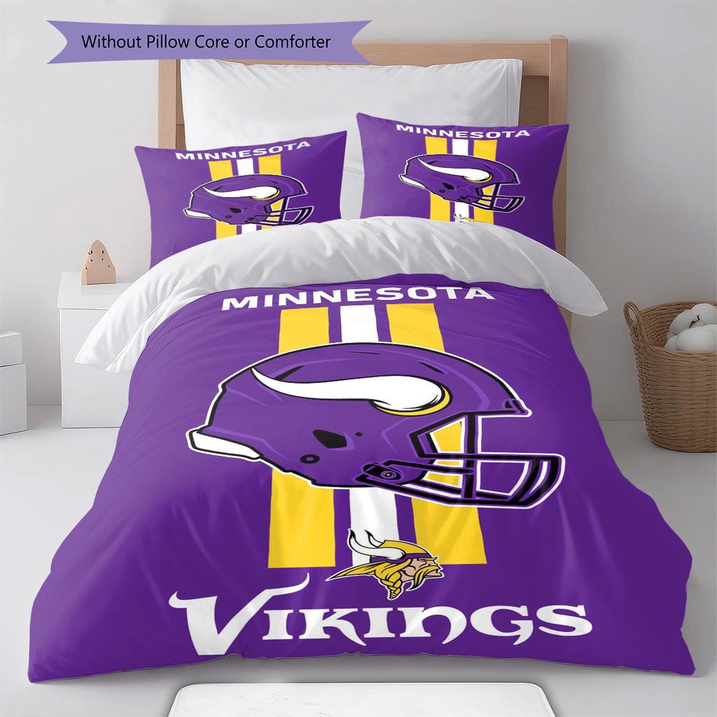 Minnesota Vikings Logo Pattern Bedding Set Quilt Cover Pillowcase Home Decor Gift (1 * duvet cover + 2 * pillowcase, without core)