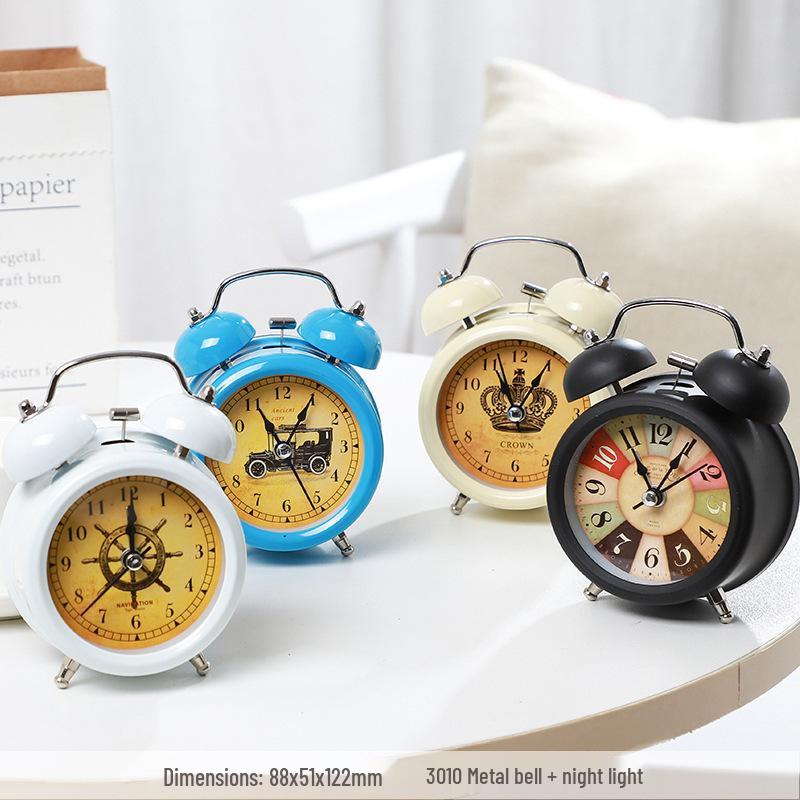 Ретро-будильник с громким звонком и ночником - бесшумные прикроватные часы, креативный подарок для студентов и декор спальни
