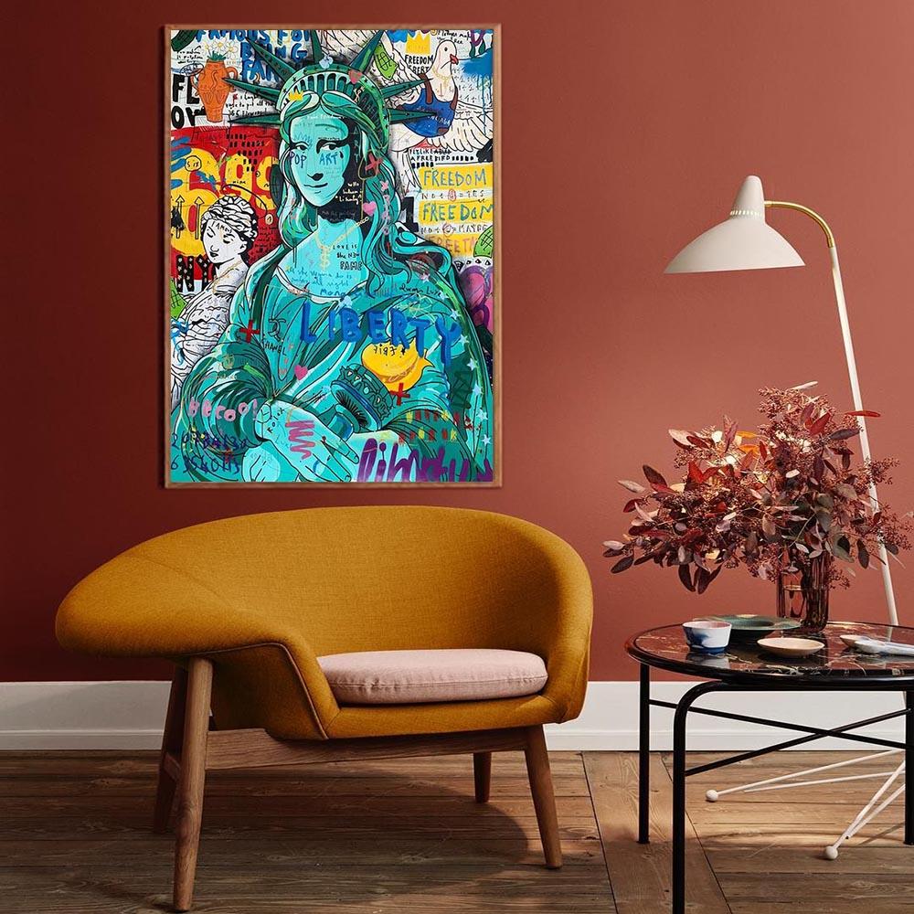 Street Graffiti Style Wall Art Poster Fashion Mona Lisa Lady Liberty Home Room Decor Canvas Painting Mural Picture Print Artwork