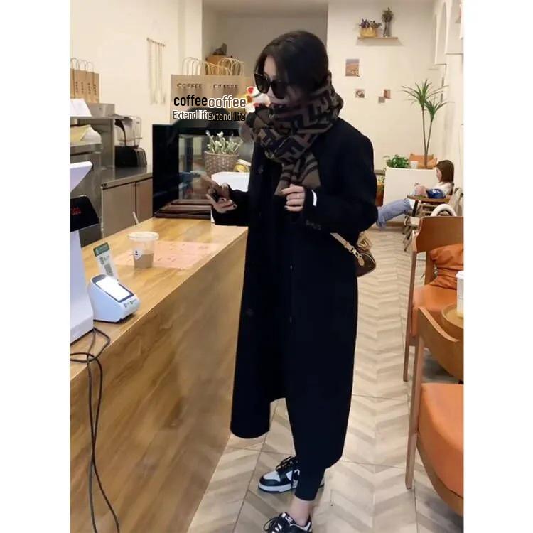 Женское пальто из верблюжьей шерсти 2023 - средней длины, в корейском стиле, свободного кроя, с длинными рукавами, трендовое для осени и зимы