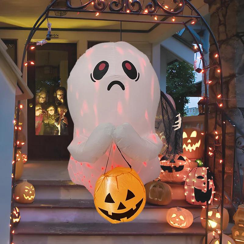 1.2M/4FT Halloween Inflatable Toys Outdoor Holiday Decortions Poor Ghost Colorful Lights Inflatable Model Ornament Party Garden