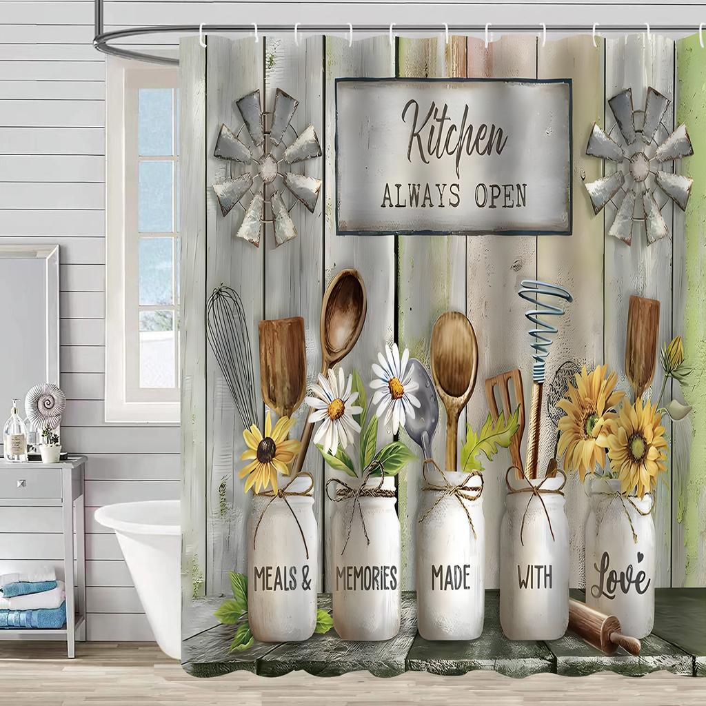 Водонепроницаемая штора для ванной, цифровая печать, растение, ваза, занавеска для душа, без пробивки, перегородка для туалета, ткань для душа