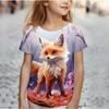 Kawaii Cartoon Animal Fox Kids Adult Printed T-shirt Summer Women's and Men's Casual Outdoor Girl and Boy Short Sleeve Tees Top