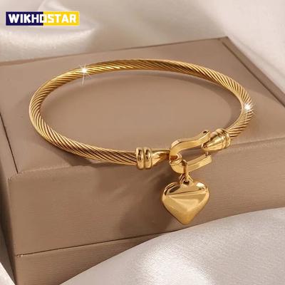 Браслеты-шармы из нержавеющей стали цвета 18-каратного золота с подвеской-сердцем для мужчин и женщин