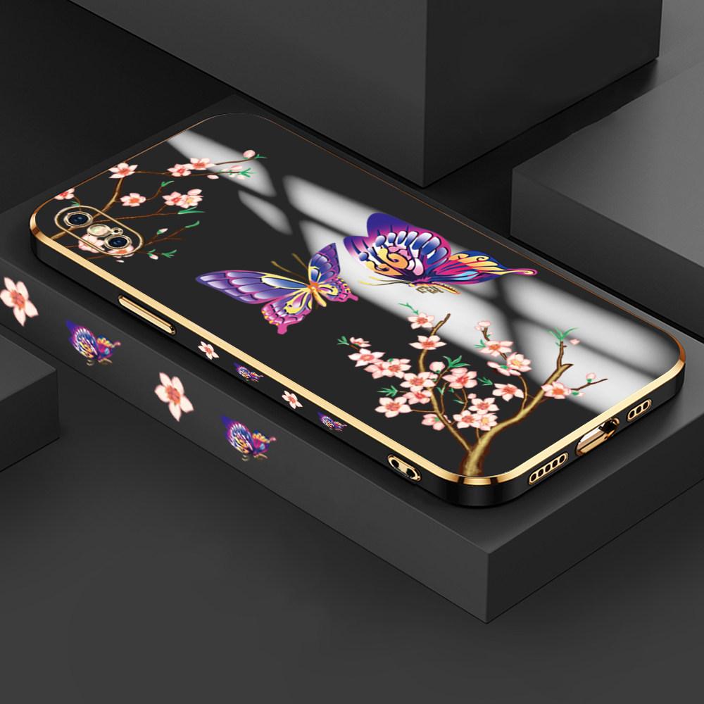 Чехол для телефона с 6D покрытием и бабочкой для iPhone 11 12 13 14 Pro Max XR XS Samsung S23 S20 S21 A51 A52 A12 A30S Plus 5G Xiaomi Redmi VIVO Мягкий чехол из ТПУ