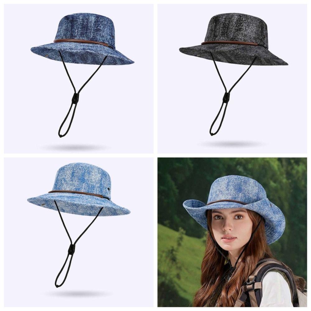 Sombrero Denim Fisherman Hat Drawstring Fishing Cap Soft Sunshade Cowboy Hat Travel