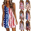 Women's Summer Sexy V-neck Sleeveless Independence Day Printed Strapless Dress Beach Sun Dress