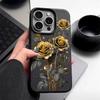 Чехол для телефона с золотистым цветочным узором и текстурой из кожи для iPhone 16 Pro 15 14 13 12 Pro Max, ударопрочный матовый тонкий однотонный мягкий чехол из ТПУ с защитой от падений