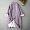 Autumn and Winter Literary Retro Loose Large Size Women's Linen Sandwich Stand-up Collar Buckle Mid-length Coat Cotton Coat