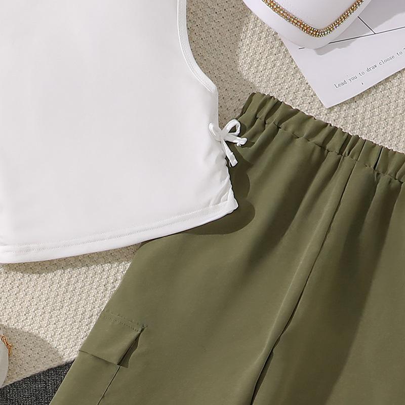 Одежда для девочек, летний костюм, новый модный топ с короткими рукавами + повседневные брюки с принтом, комплект из 2 предметов, 7-12 лет