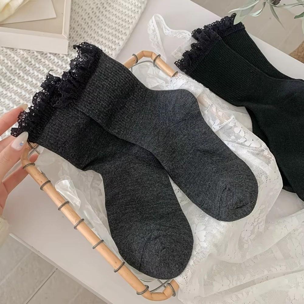 Дышащие женские носки кружевные носки с оборками модные длинные носки