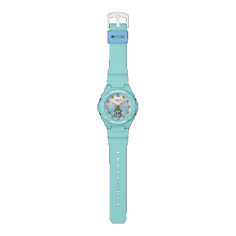 Casio Женские часы Baby-G, аналоговые, ударопрочные, кварцевые, с resin-браслетом, водонепроницаемость 100 м, BGA-320-3A