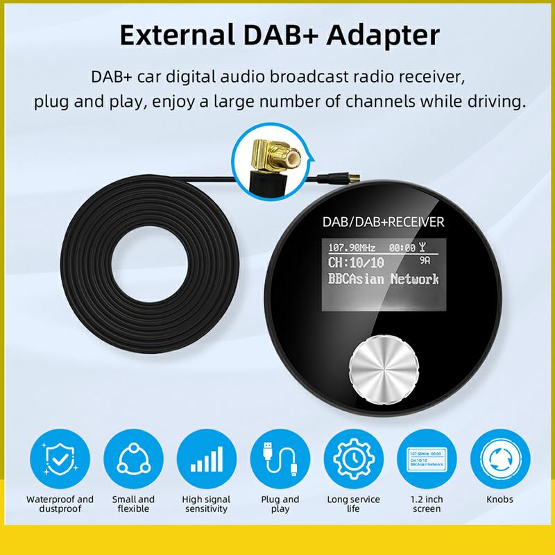 Автомобильный DAB/DAB+ радиоадаптер Портативное цифровое радио DAB FM-передатчик Музыкальный приемник Неограниченное количество предустановок