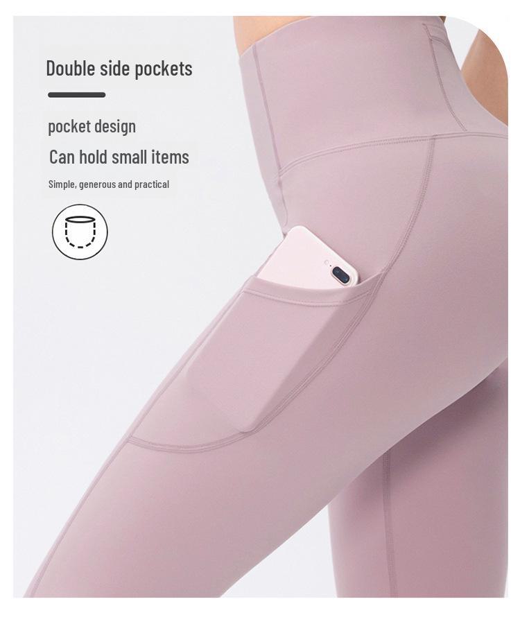 Nude Double-Sided Yoga Pants with Pockets – Women's Elastic, Hip-Lifting, Cropped Fitness Leggings.