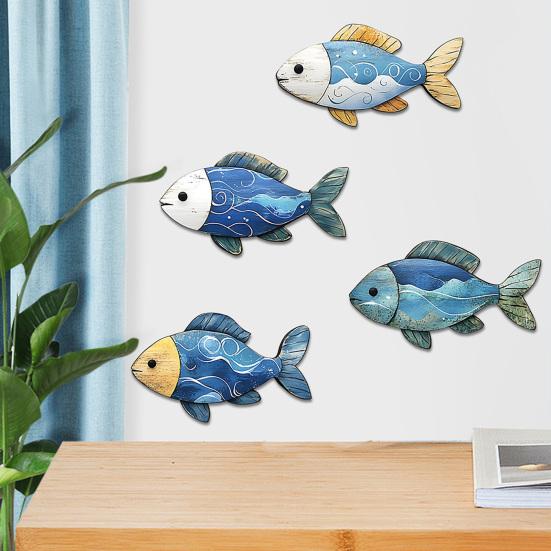 3/4Pcs/Set Wooden Fish Wall Decoration Farmhouse Rustic Nautical Turtle Shell Starfish Wall Art Sculpture Home Living Room Bathroom Wall Decorative