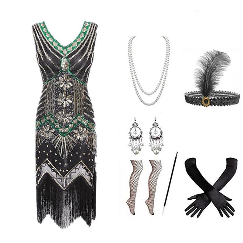 1920s Gatsby-Inspired Beaded Sequin Fringe Dress - Retro Evening Style for Women