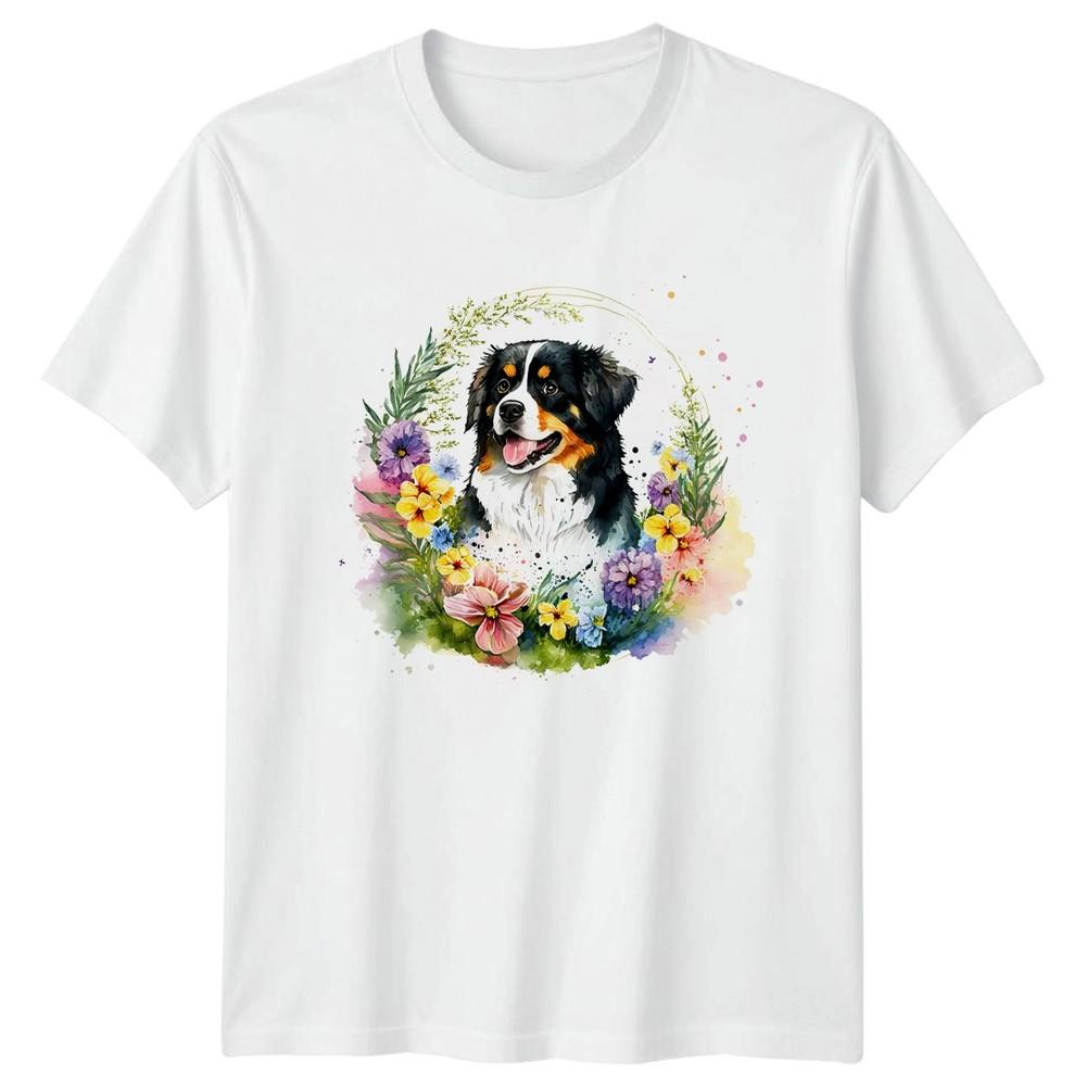 Watercolor Bernese Mountain Dog Floral Unisexs TShirt Dog Art Dog Lover