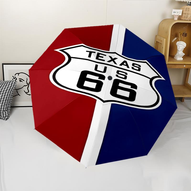 НАС. Автоматический зонт с принтом Route 66, 8 спиц, железный каркас, пластиковая ручка, подходит для путешествий на открытом воздухе и на каждый день, идеальный подарок