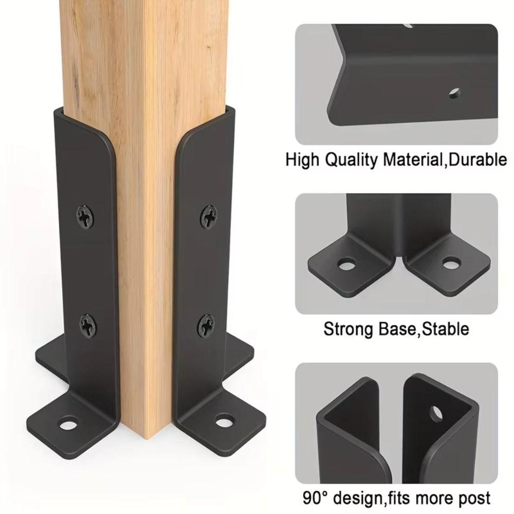 4pcs Adjustable Post Base Brackets Heavy Duty Black Fence Post Base Support Corrosion Resistant Metal Pergola Post Base Brackets