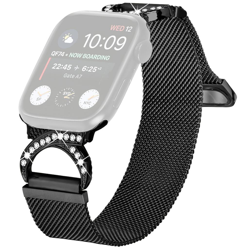 Watch Band for Apple Watch Series 10 9 8 7 SE 6 5 4 3 2 1 42mm 41mm 40mm 38mm Milanese Metal Strap Rhinestone Decor