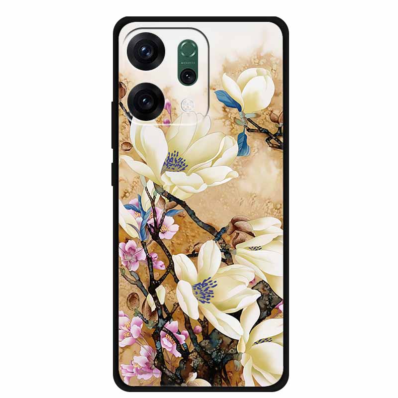 For Oppo Reno 14 5G 3D CaseRelief Flowers Emboss Phone Cover For Oppo Reno 14 Black Silicone Shockproof Soft Fundas Protector