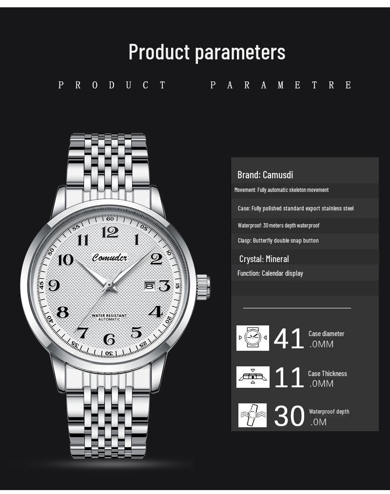 Мужские светящиеся водонепроницаемые автоматические часы-скелетоны с календарем