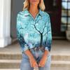 Women's Seven Quarter Sleeved T-shirt V-neck Button Up Shirt With Printed Loose Top For Halloween