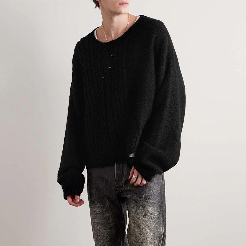 Unisex Oversized Knit Sweater With Distressed Hem Rabbit Wool Blend Casual Streetwear 2026
