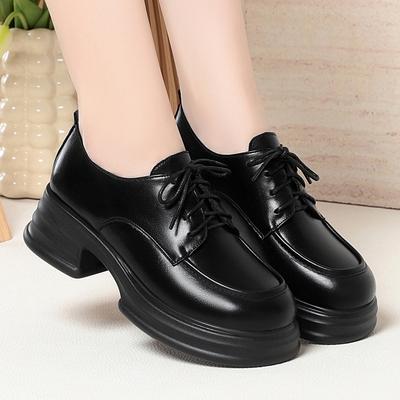 Британские лоферы женские новые весенние туфли-одиночки платформа рабочие туфли толстый каблук шнуровка маленькие кожаные туфли