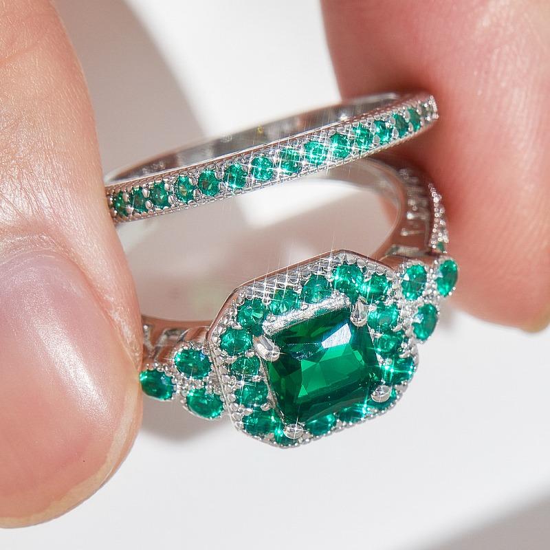 Роскошный женский набор обручальных колец с зеленым цирконом, милые свадебные украшения серебристого цвета для женщин