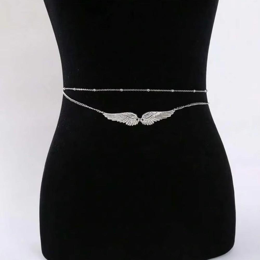 Beads Double Layer Wings Body Chain Metal Bikini Belly Belt Wings Waist Chain Festival Accessories